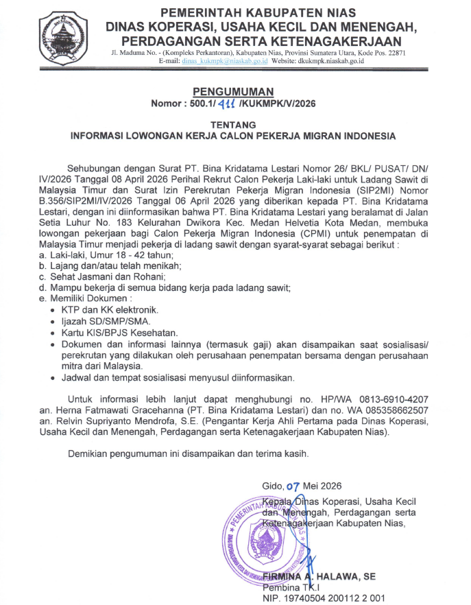 Lowongan Kerja bagi Calon Pekerja Migran Indonesia
